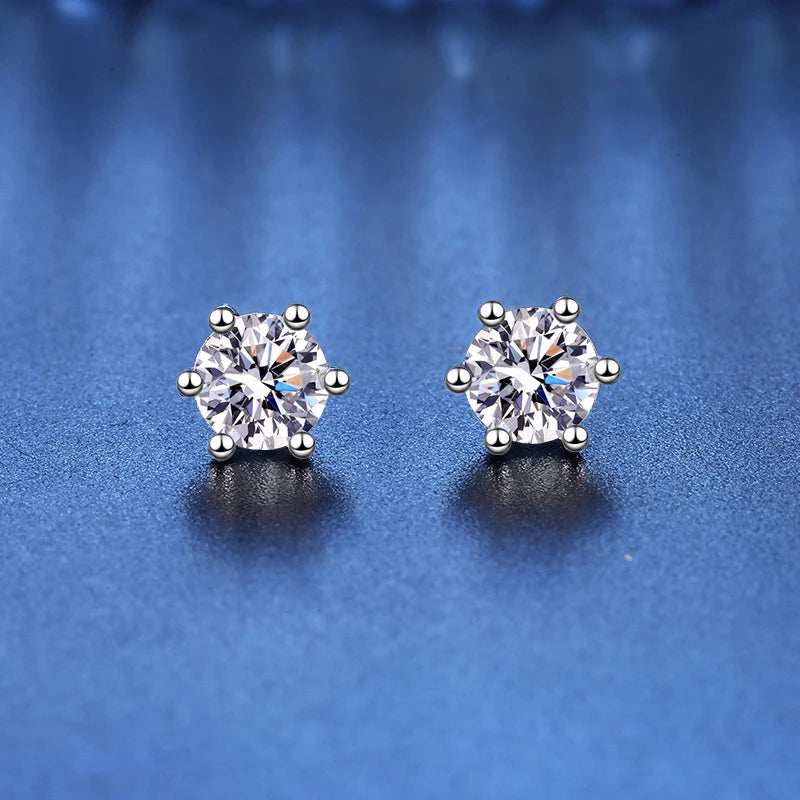 GRA 100% Real Sterling Silver with 2 Certificates Moissanite 6 Prong Earrings D Color Stud for Women Top Quality Wedding Jewelry