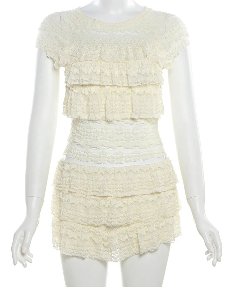 Women 2Piece Set Ruffled Tank Top+Shorts