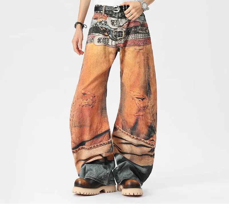 3d Belt Digital Print Denim