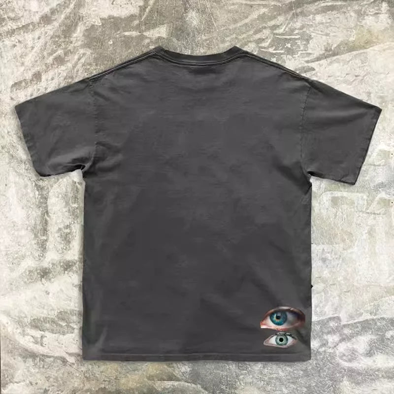 Retro Goth Eye Pattern Graphic T Shirts New Harajuku Hip Hop Y2K Top Men and Women Loose Oversized T Shirt Tops Streetwear