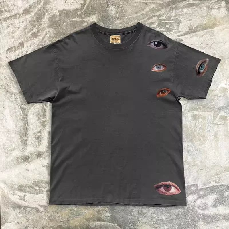 Retro Goth Eye Pattern Graphic T Shirts New Harajuku Hip Hop Y2K Top Men and Women Loose Oversized T Shirt Tops Streetwear