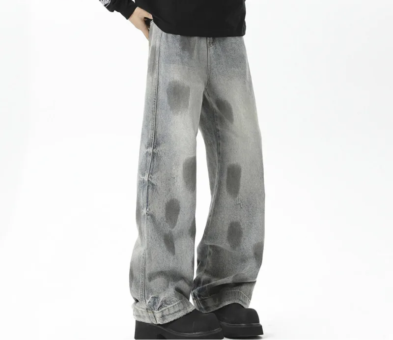 Black Splotch Loose Fit Denim Pants