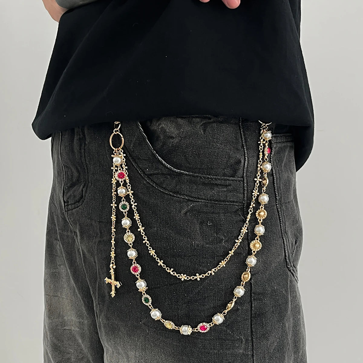 Cross Pendant Pearl Keychain Belt Chains