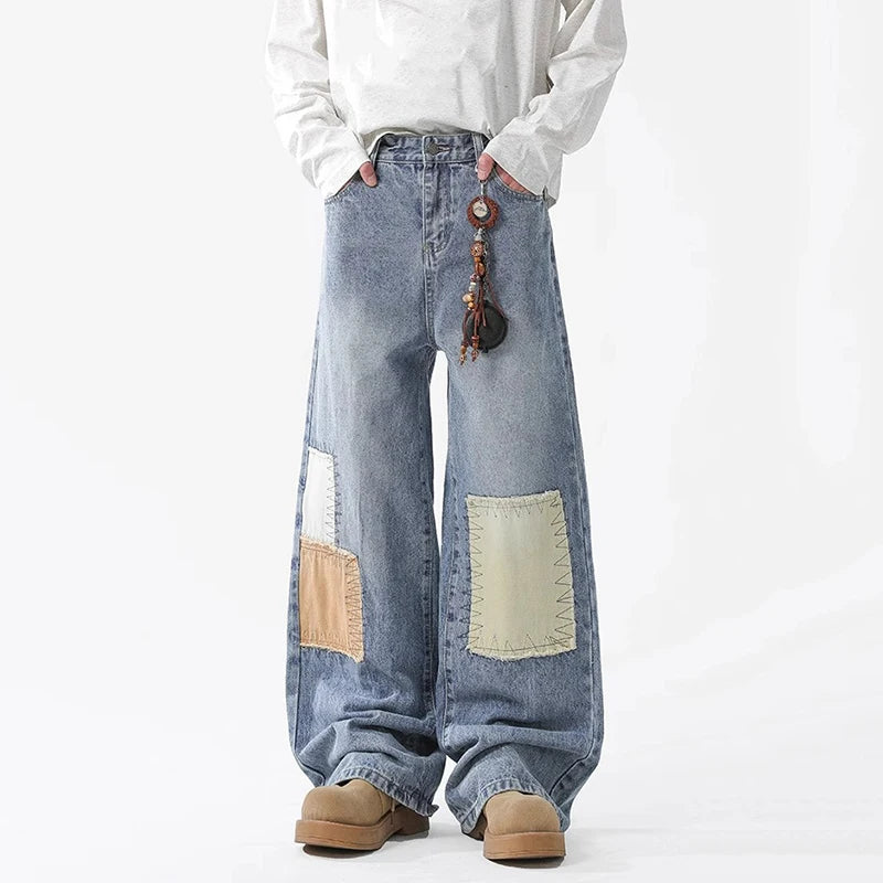 Patchwork Jeans Loose Straight Leg Denim Pants