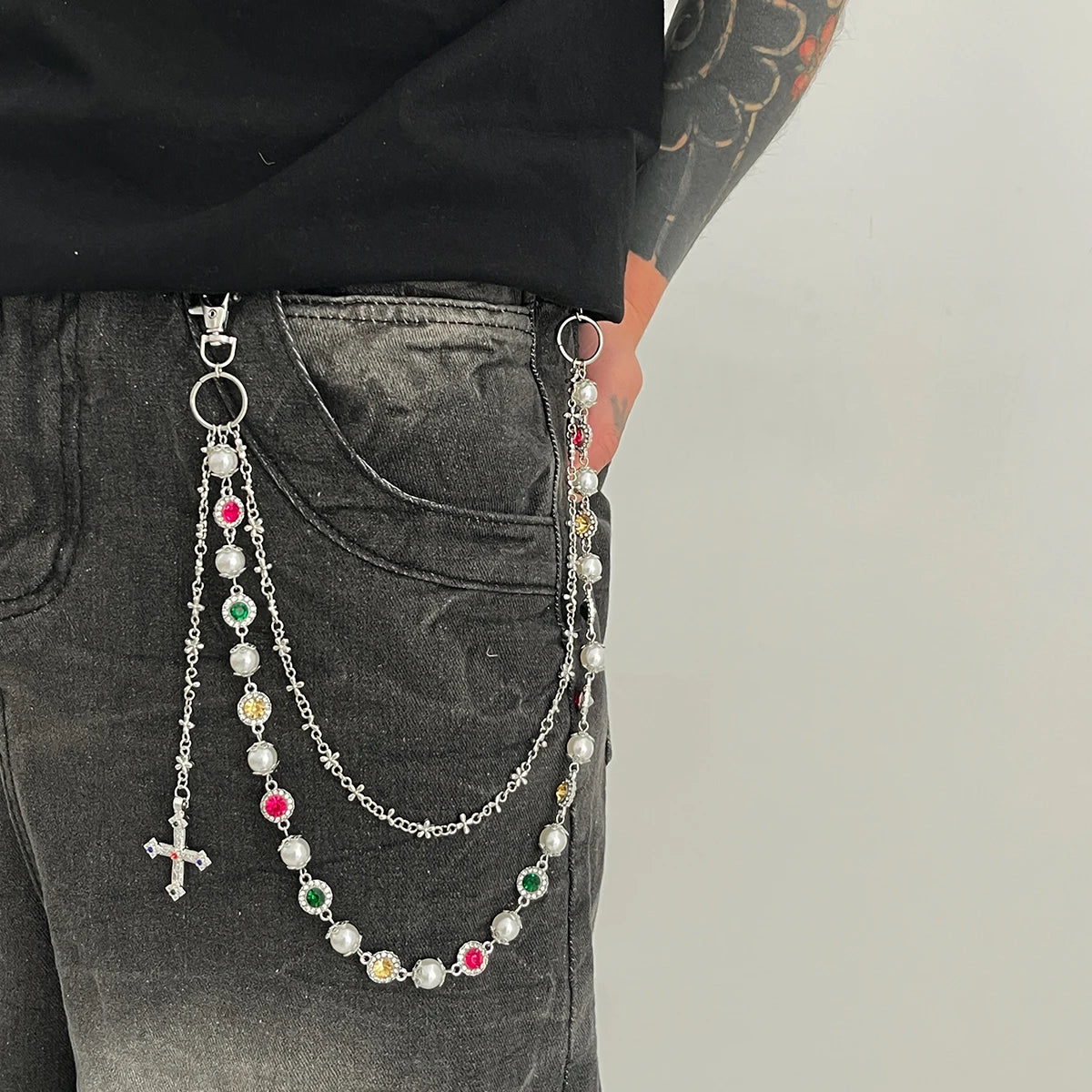 Cross Pendant Pearl Keychain Belt Chains
