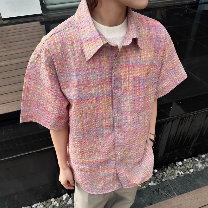 Niche Design Men'S Shirts Turn-Down Collar Short Sleeved Contrast Color Pocket Casual Single Breated Male Tops Chic 9W3223