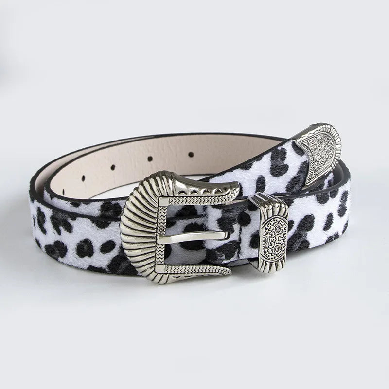 “Marcel” Horse Hair Leopard Western Buckle Belt