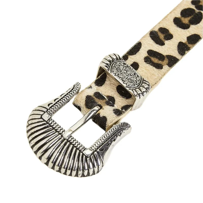 “Marcel” Horse Hair Leopard Western Buckle Belt