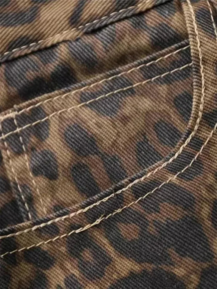 “Marcel” Womens Tan Leopard Denim Pants