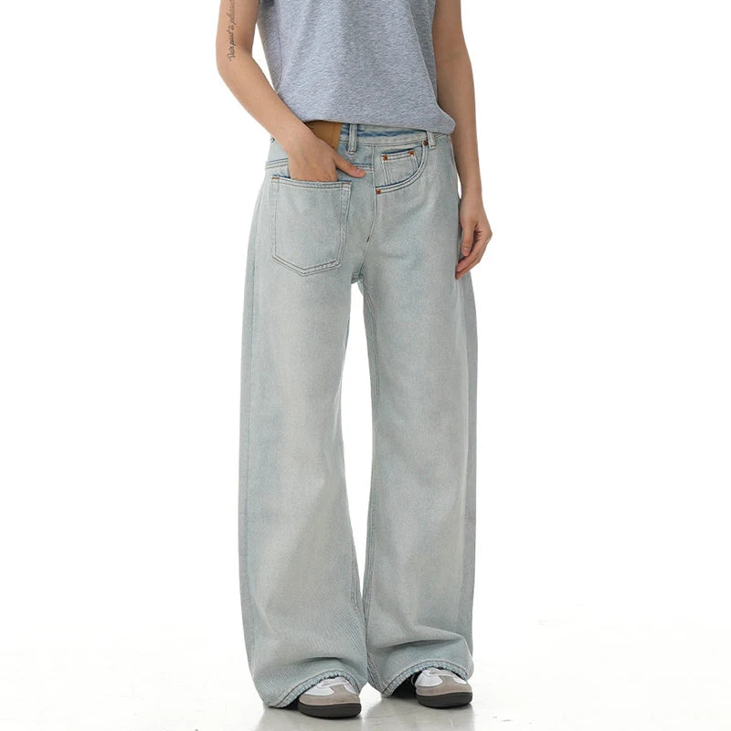 Niche Design Men'S Jeans Reverse Solid Color Cleanfit Straight Trousers Wide Leg Loose Male Denim Pants American 9W2843