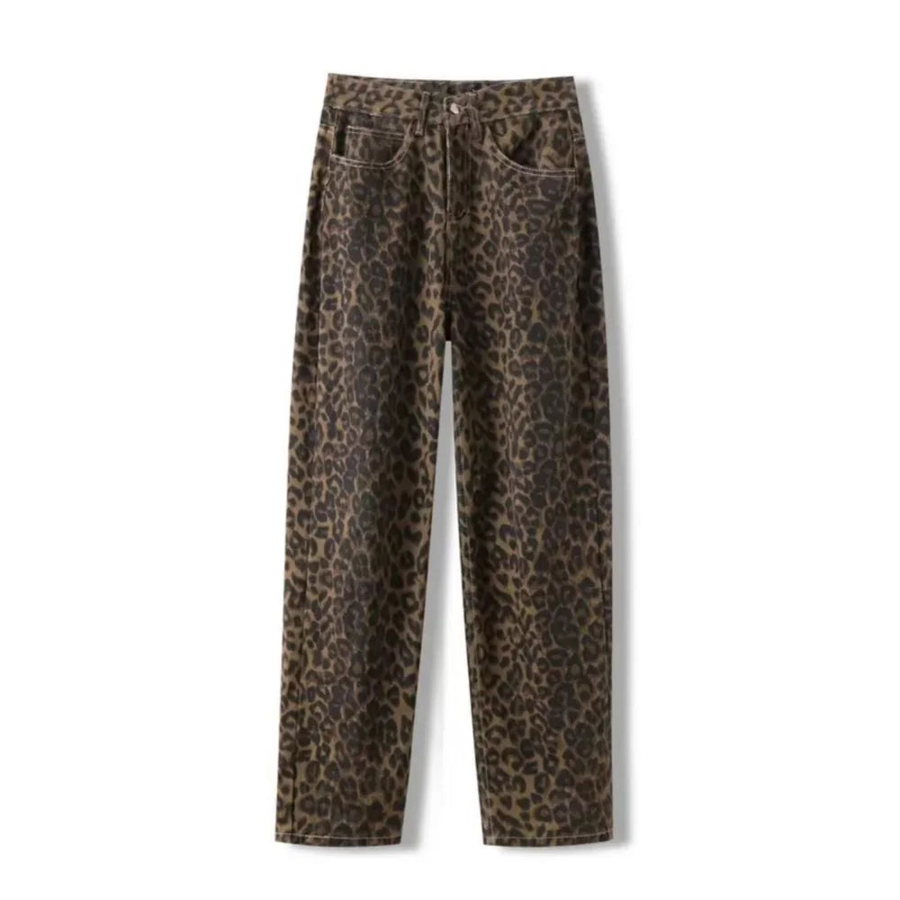 “Marcel” Womens Tan Leopard Denim Pants