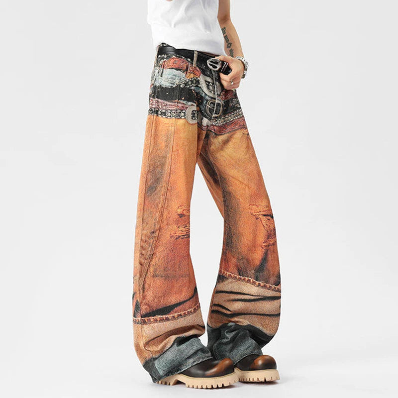 “Marcel”belt digital print pants