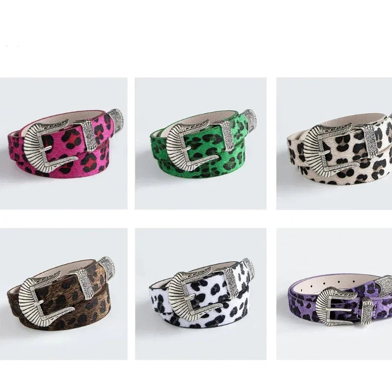 “Marcel” Horse Hair Leopard Western Buckle Belt