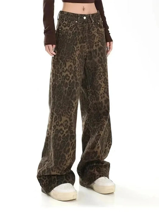 “Marcel” Womens Tan Leopard Denim Pants
