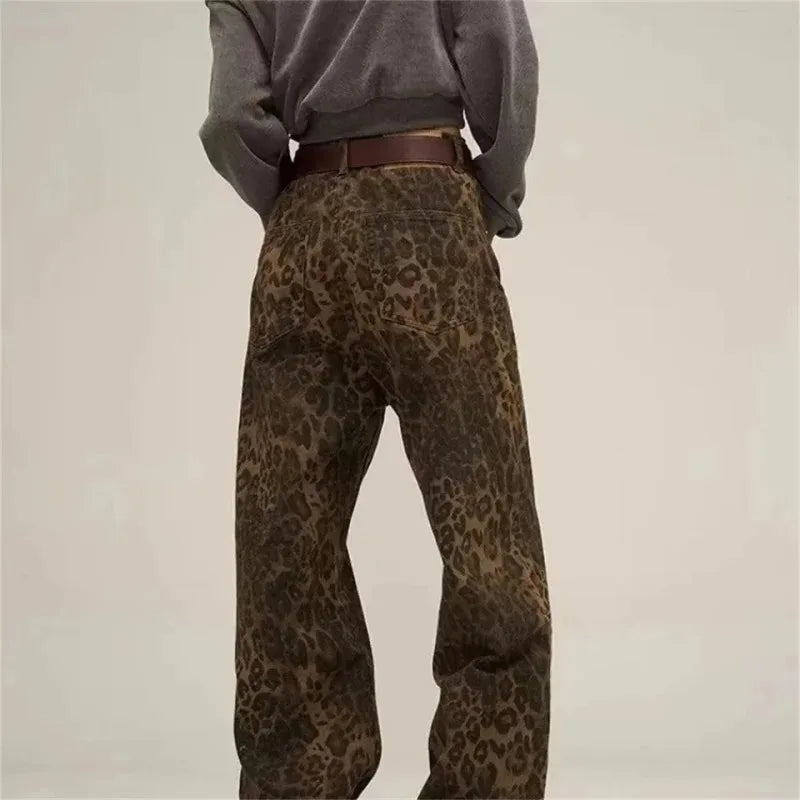 “Marcel” Womens Tan Leopard Denim Pants