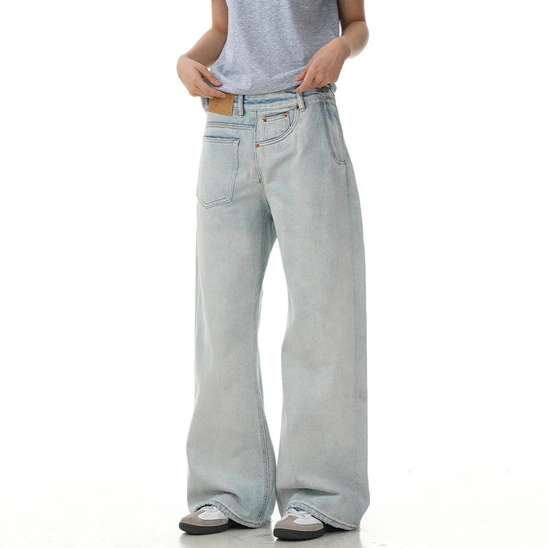 Niche Design Men'S Jeans Reverse Solid Color Cleanfit Straight Trousers Wide Leg Loose Male Denim Pants American 9W2843