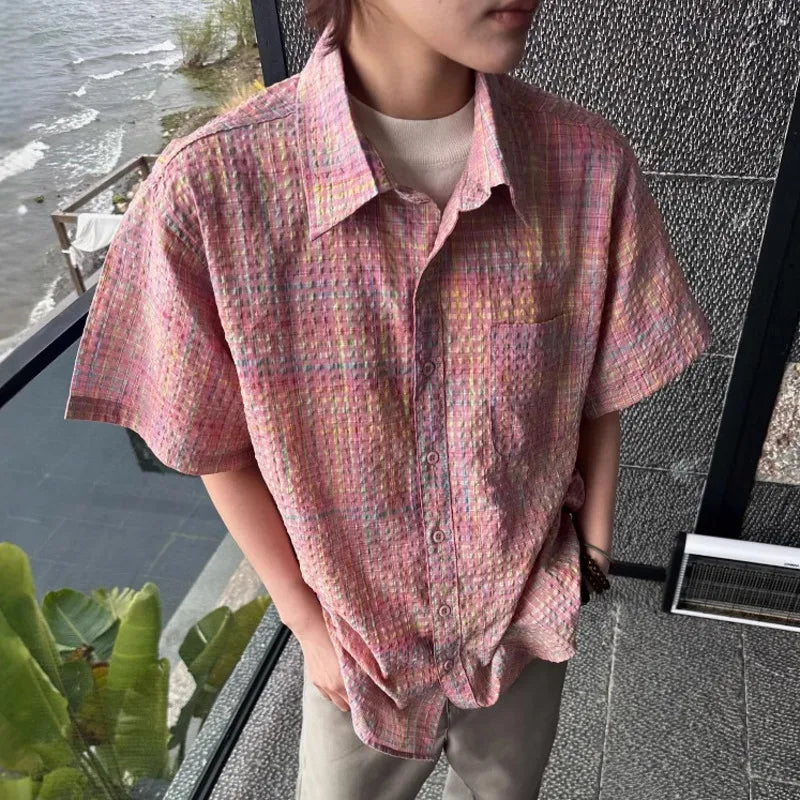 Niche Design Men'S Shirts Turn-Down Collar Short Sleeved Contrast Color Pocket Casual Single Breated Male Tops Chic 9W3223