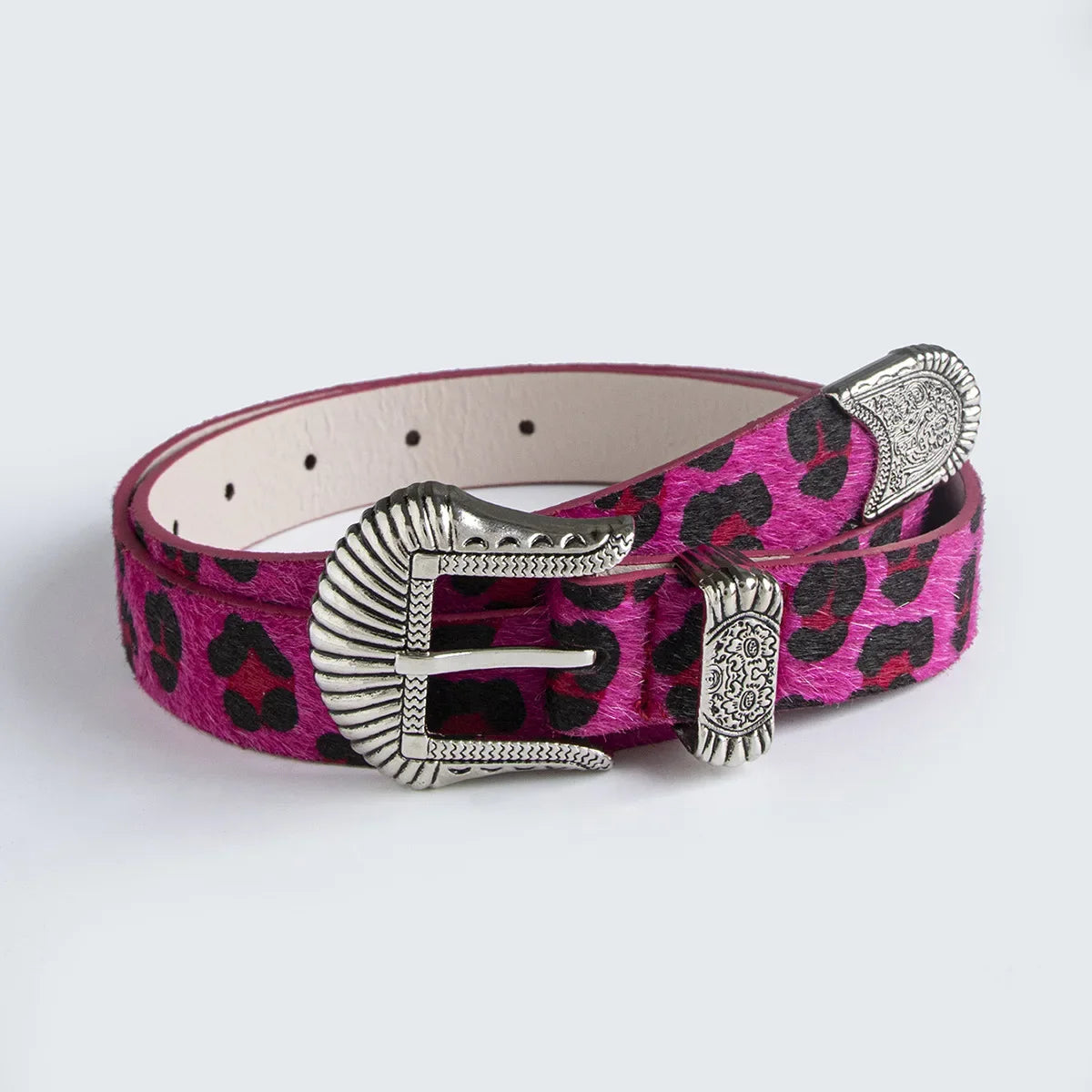 “Marcel” Horse Hair Leopard Western Buckle Belt