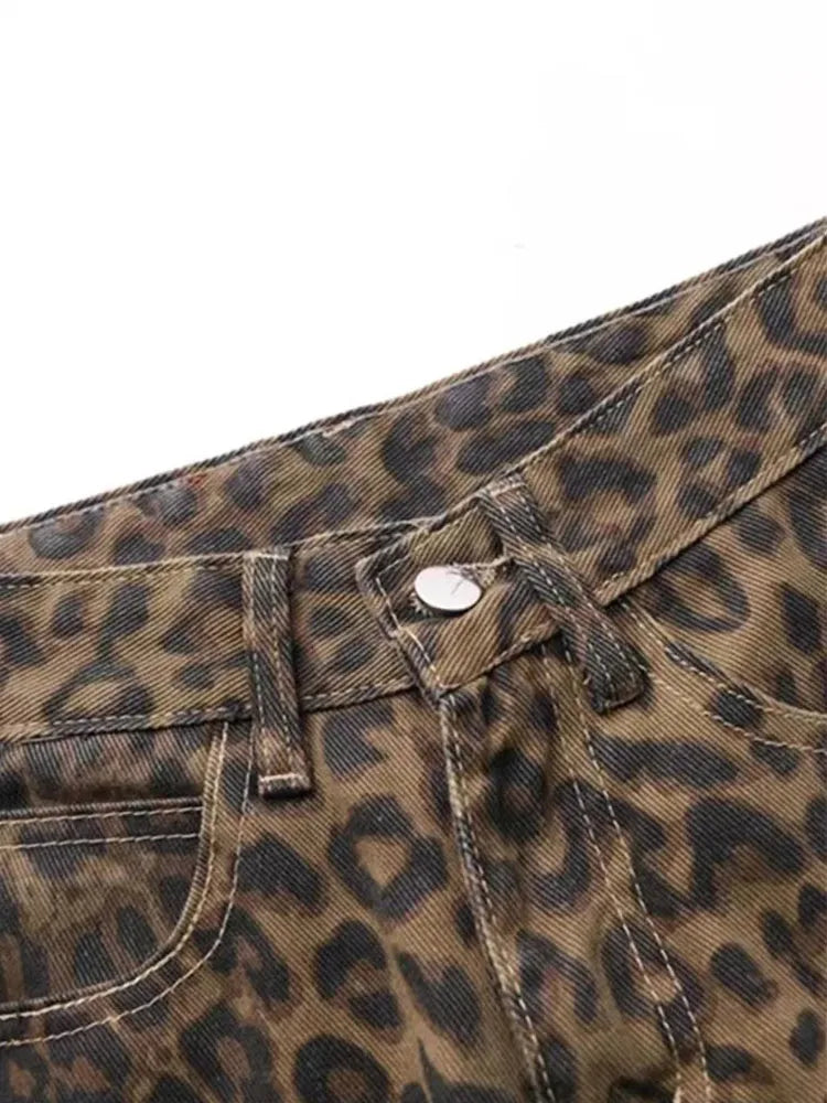 “Marcel” Womens Tan Leopard Denim Pants