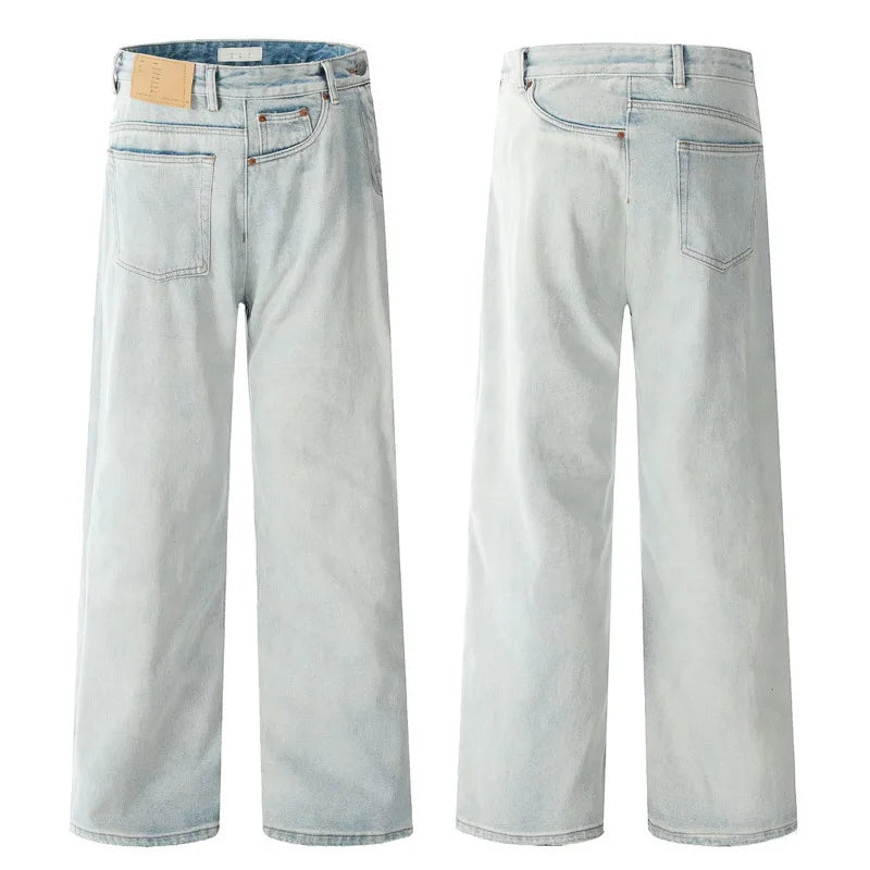 Niche Design Men'S Jeans Reverse Solid Color Cleanfit Straight Trousers Wide Leg Loose Male Denim Pants American 9W2843