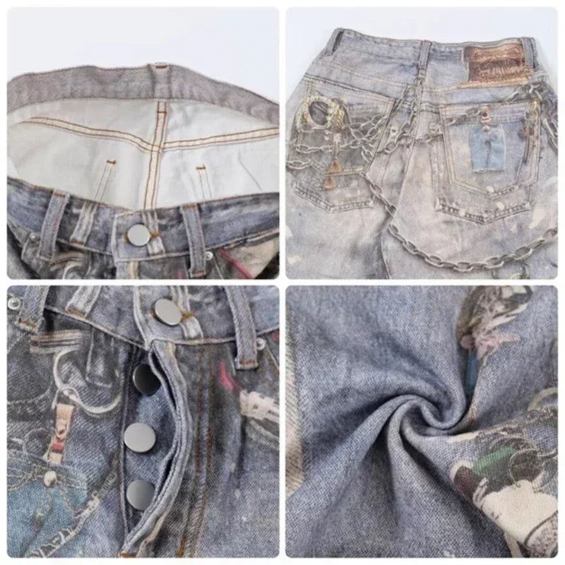 “Marcel” 3D Chain Baggy Straight Denim Pants
