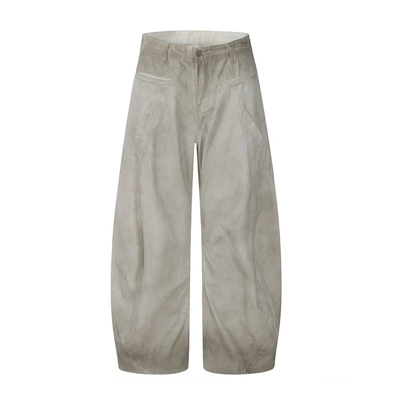 American Men Curved-Knife Jeans Washed White Tie-Dyed Deconstructed New Loose Wide Leg Denim Pants Trend Women Baggy 9W3678