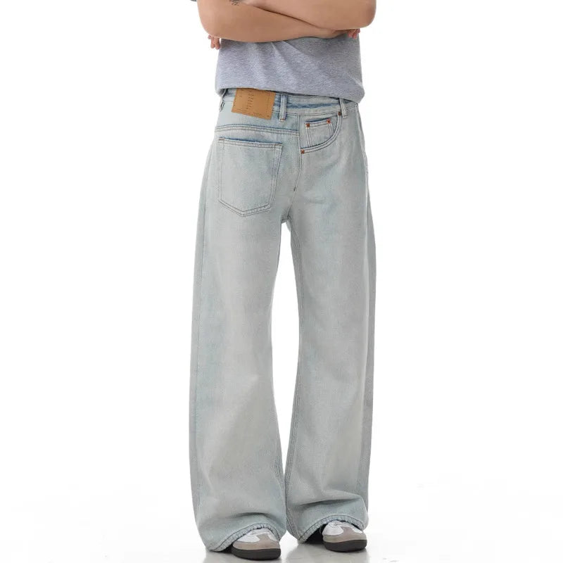 Niche Design Men'S Jeans Reverse Solid Color Cleanfit Straight Trousers Wide Leg Loose Male Denim Pants American 9W2843