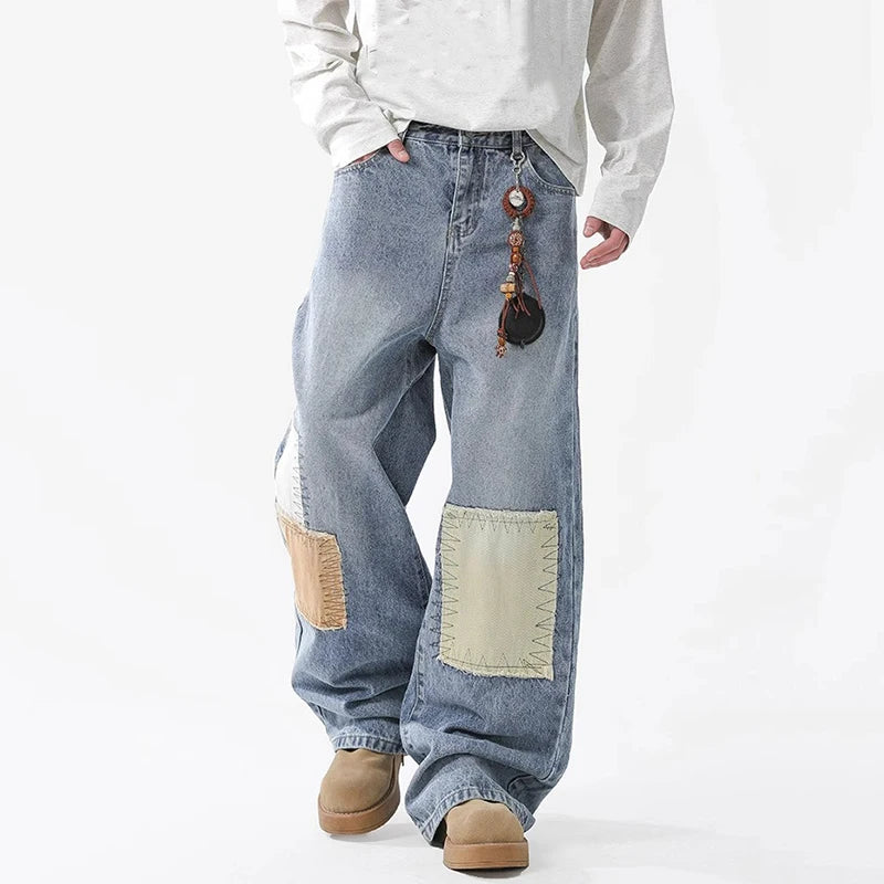 Patchwork Jeans Loose Straight Leg Denim Pants