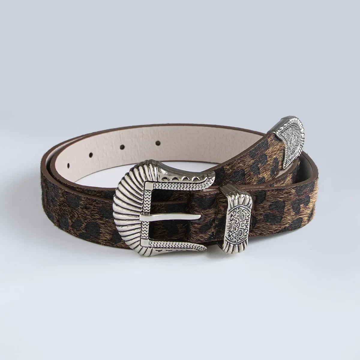 “Marcel” Horse Hair Leopard Western Buckle Belt