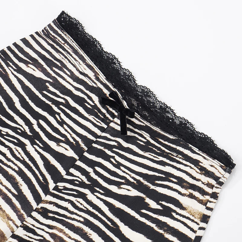 Sexy Hottie Lace Edge Bow Decoration Leopard Print Slim Seven Pants Summer New Women'S Fashion Street Casual Seven Pant