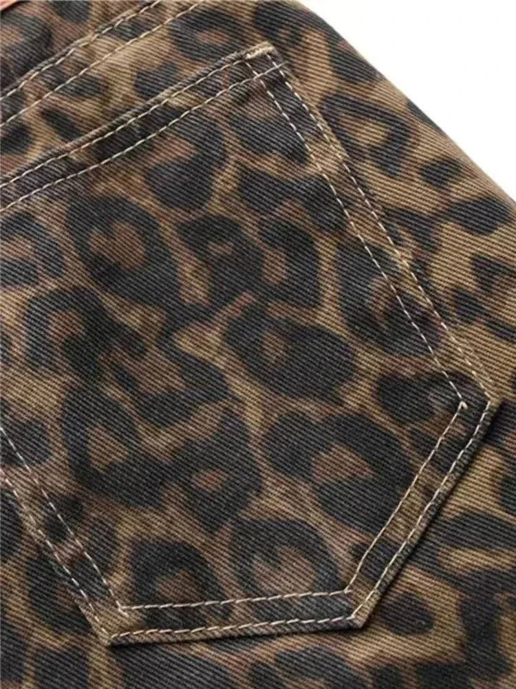 “Marcel” Womens Tan Leopard Denim Pants
