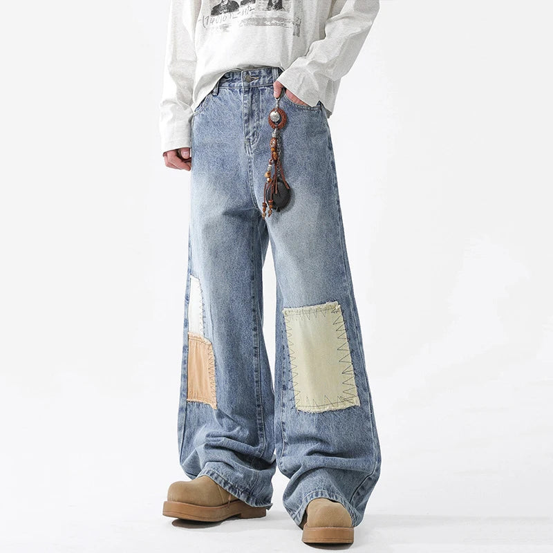 Patchwork Jeans Loose Straight Leg Denim Pants