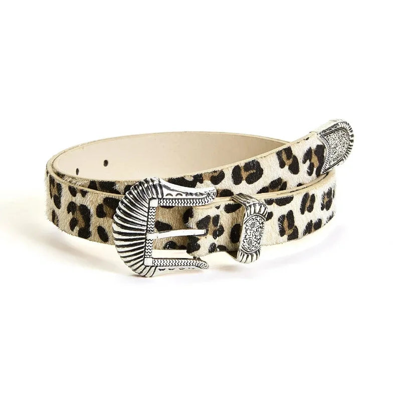 “Marcel” Horse Hair Leopard Western Buckle Belt