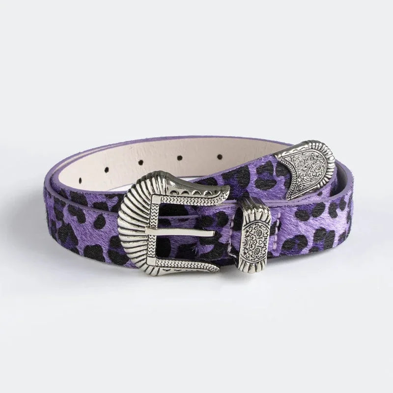 “Marcel” Horse Hair Leopard Western Buckle Belt