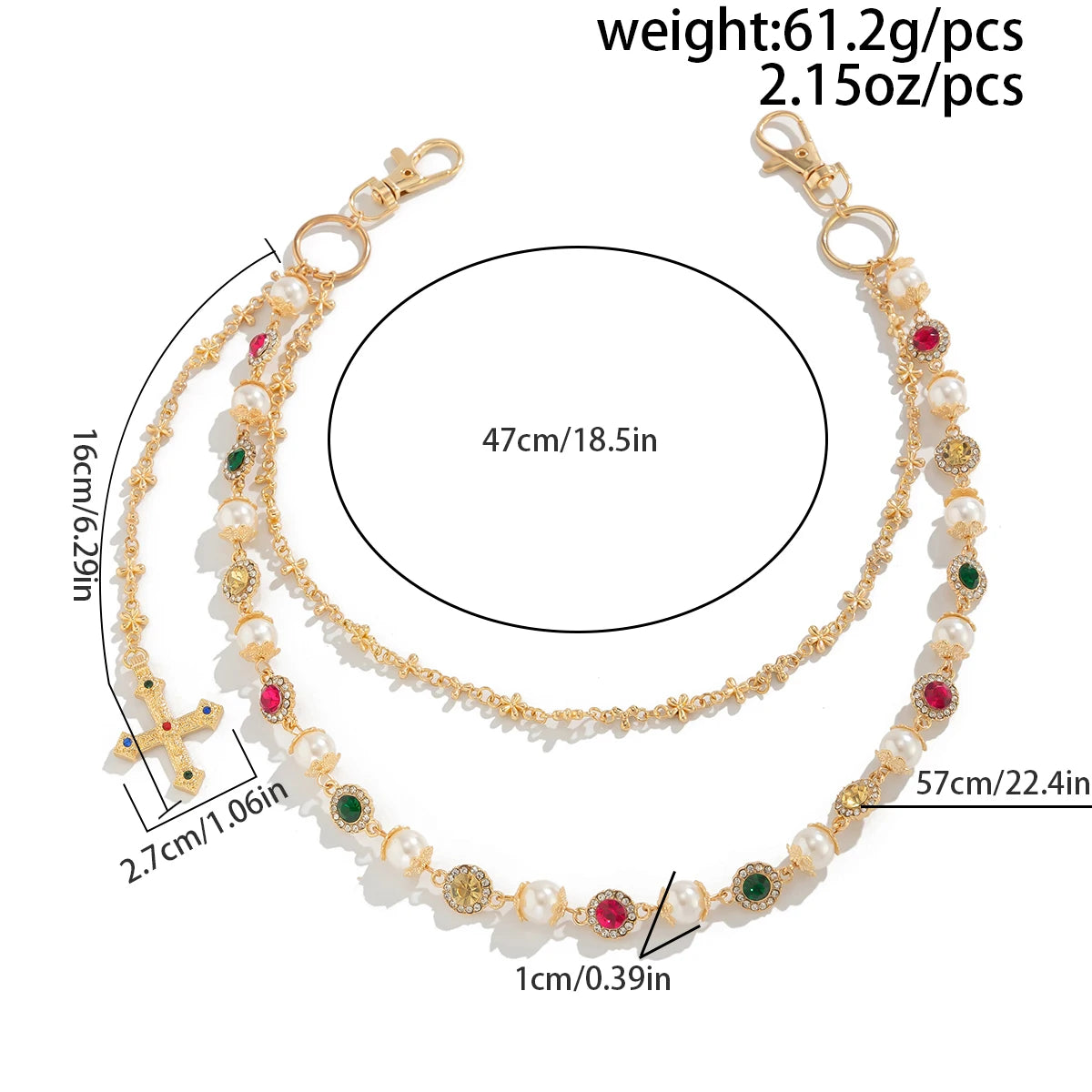 Cross Pendant Pearl Keychain Belt Chains