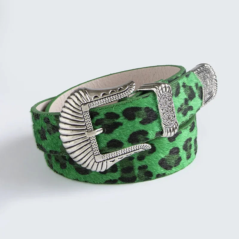 “Marcel” Horse Hair Leopard Western Buckle Belt