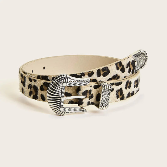 “Marcel” Horse Hair Leopard Western Buckle Belt