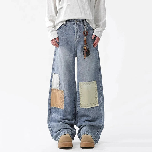 Patchwork Jeans Loose Straight Leg Denim Pants