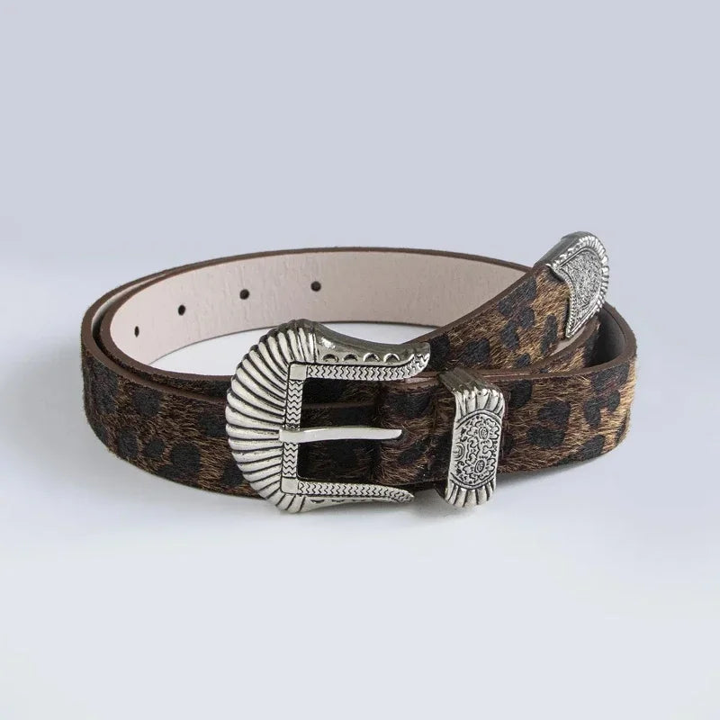 “Marcel” Horse Hair Leopard Western Buckle Belt