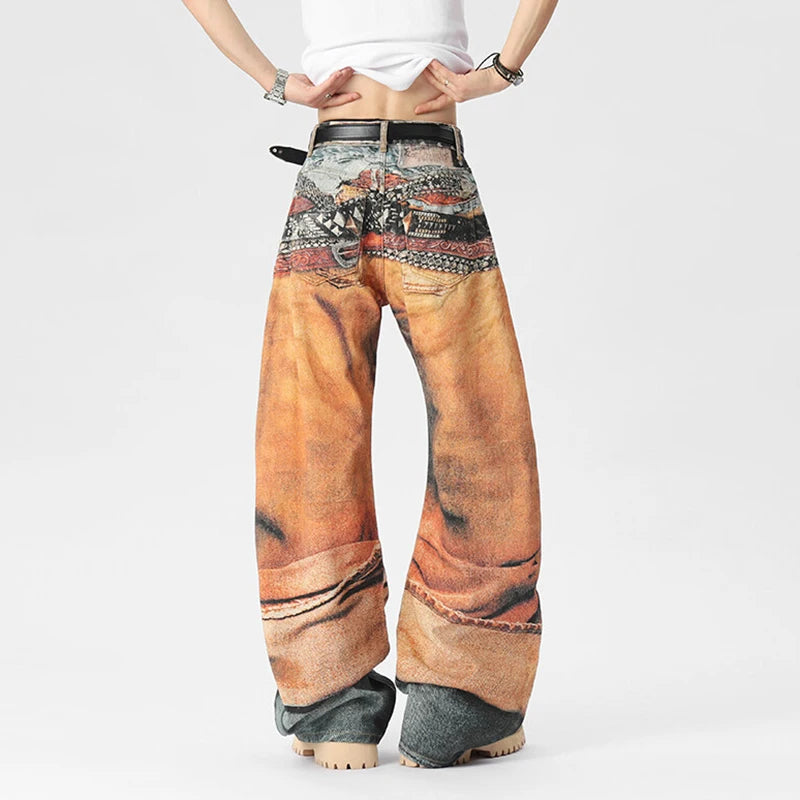 “Marcel”belt digital print pants