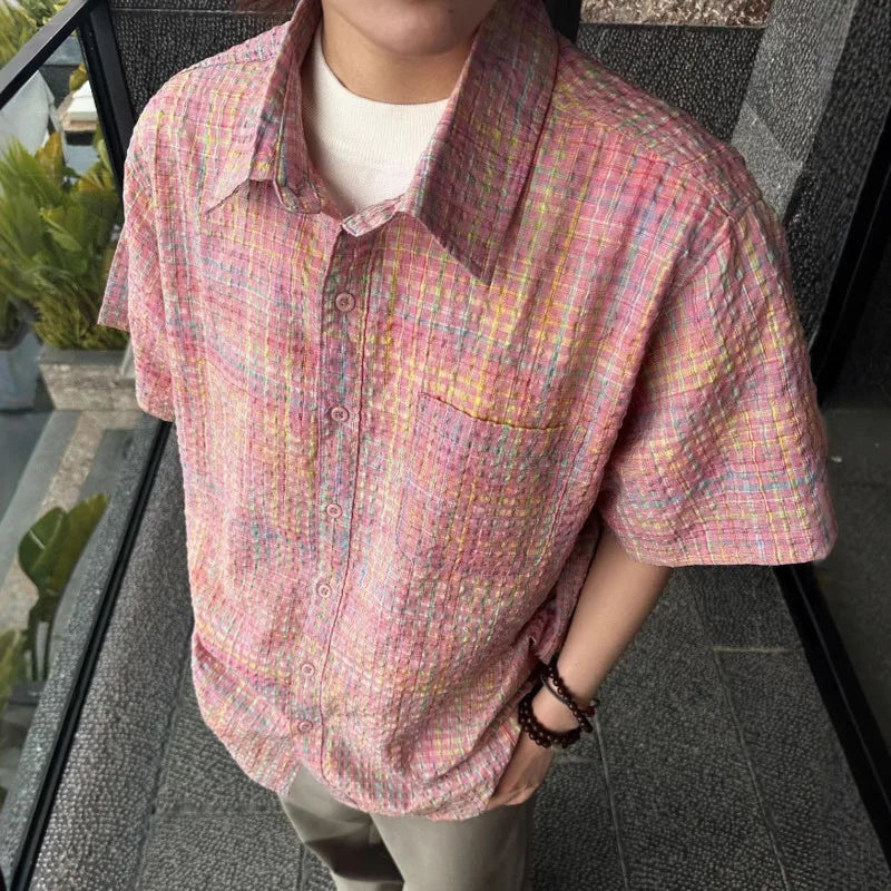 Niche Design Men'S Shirts Turn-Down Collar Short Sleeved Contrast Color Pocket Casual Single Breated Male Tops Chic 9W3223