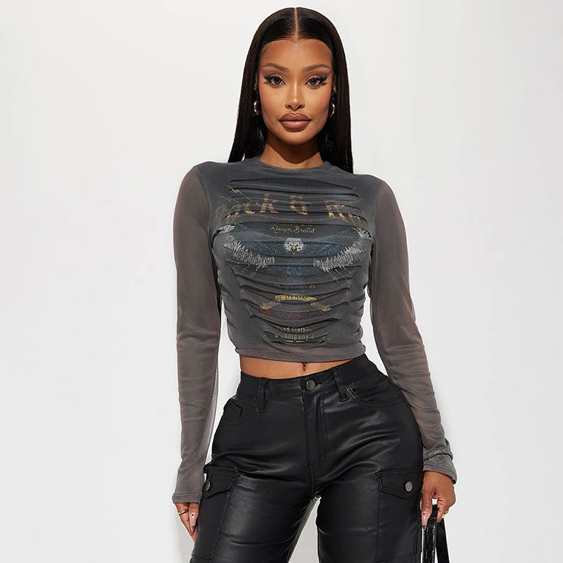 Long Sleeve See through Slim Fit Top