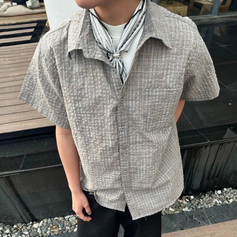 Niche Design Men'S Shirts Turn-Down Collar Short Sleeved Contrast Color Pocket Casual Single Breated Male Tops Chic 9W3223