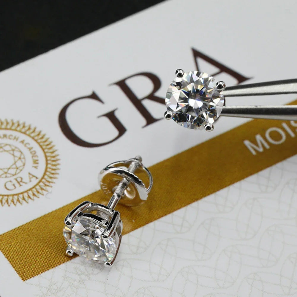 0.1-5Ct Test Passed Moissanite Studs Earrings for Women Orginal 925 Sterling Silver Screw Back Earring Sparkling Wedding Jewelry
