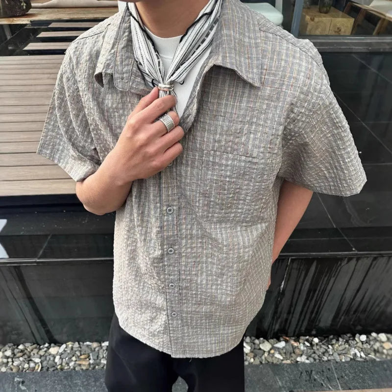 Niche Design Men'S Shirts Turn-Down Collar Short Sleeved Contrast Color Pocket Casual Single Breated Male Tops Chic 9W3223