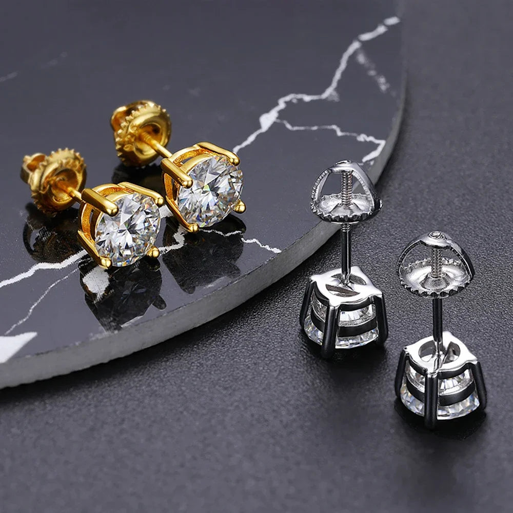 0.1-5Ct Test Passed Moissanite Studs Earrings for Women Orginal 925 Sterling Silver Screw Back Earring Sparkling Wedding Jewelry