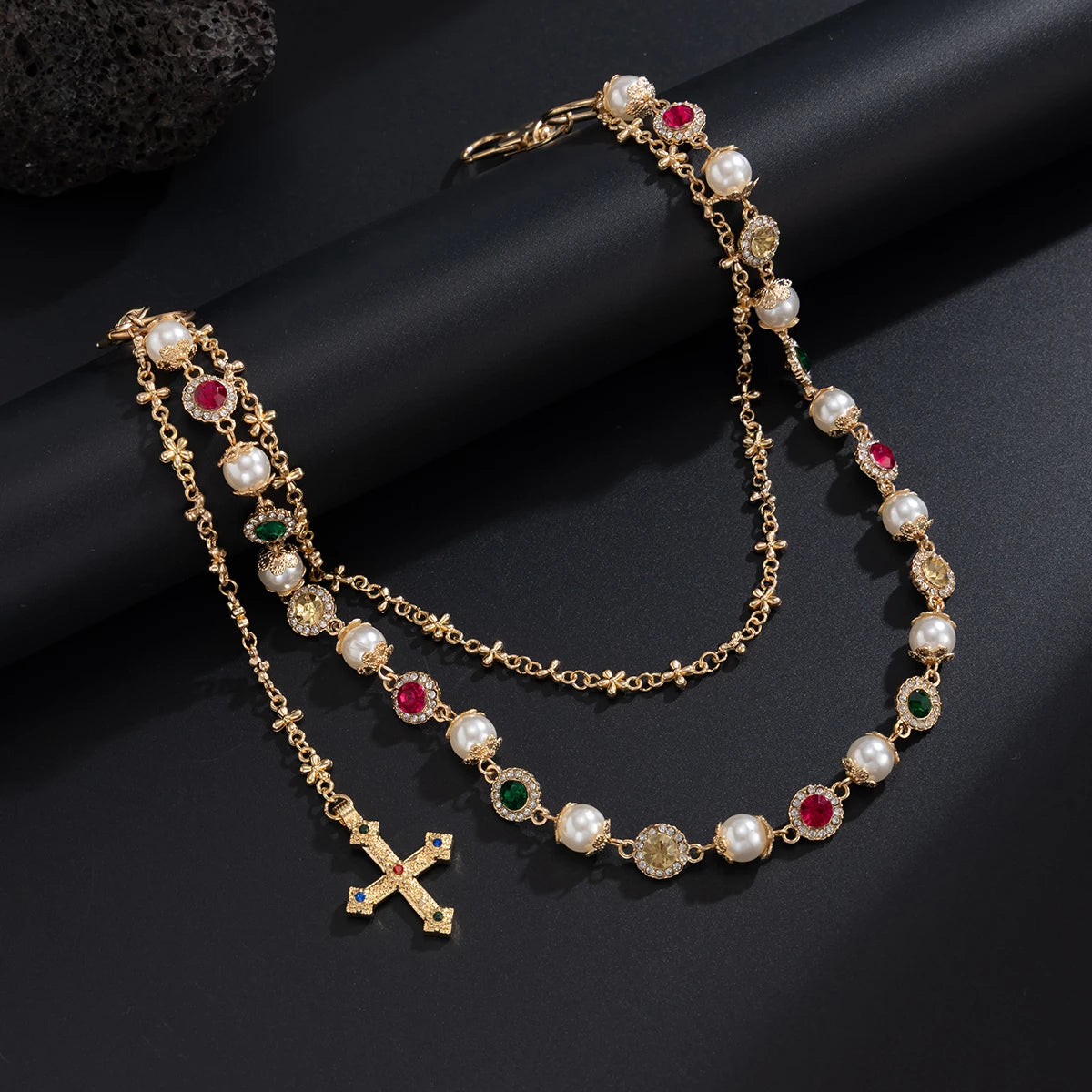 Cross Pendant Pearl Keychain Belt Chains