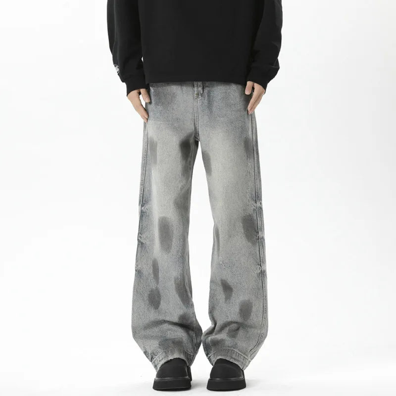 Loose Fit Male Denim Pants Summer New Trendy Tie-Dyed Dot Printing Baggy Jeans Men 2025 Straight Wide Leg Trousers 9W3929