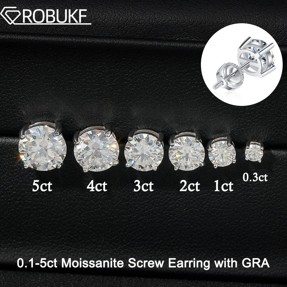 0.1-5Ct Test Passed Moissanite Studs Earrings for Women Orginal 925 Sterling Silver Screw Back Earring Sparkling Wedding Jewelry