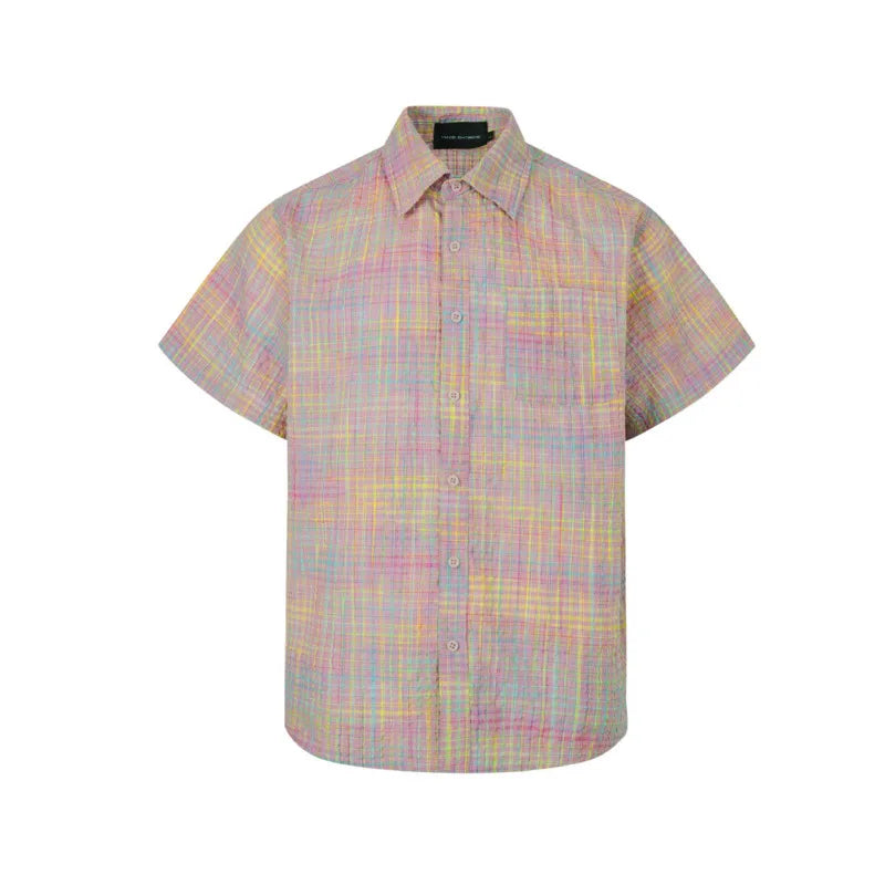 Niche Design Men'S Shirts Turn-Down Collar Short Sleeved Contrast Color Pocket Casual Single Breated Male Tops Chic 9W3223